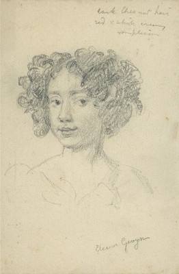 Portrait Eleanor Gwyn / Nell Gwyn - antike Bleistiftzeichnung - 19. Jahrhundert