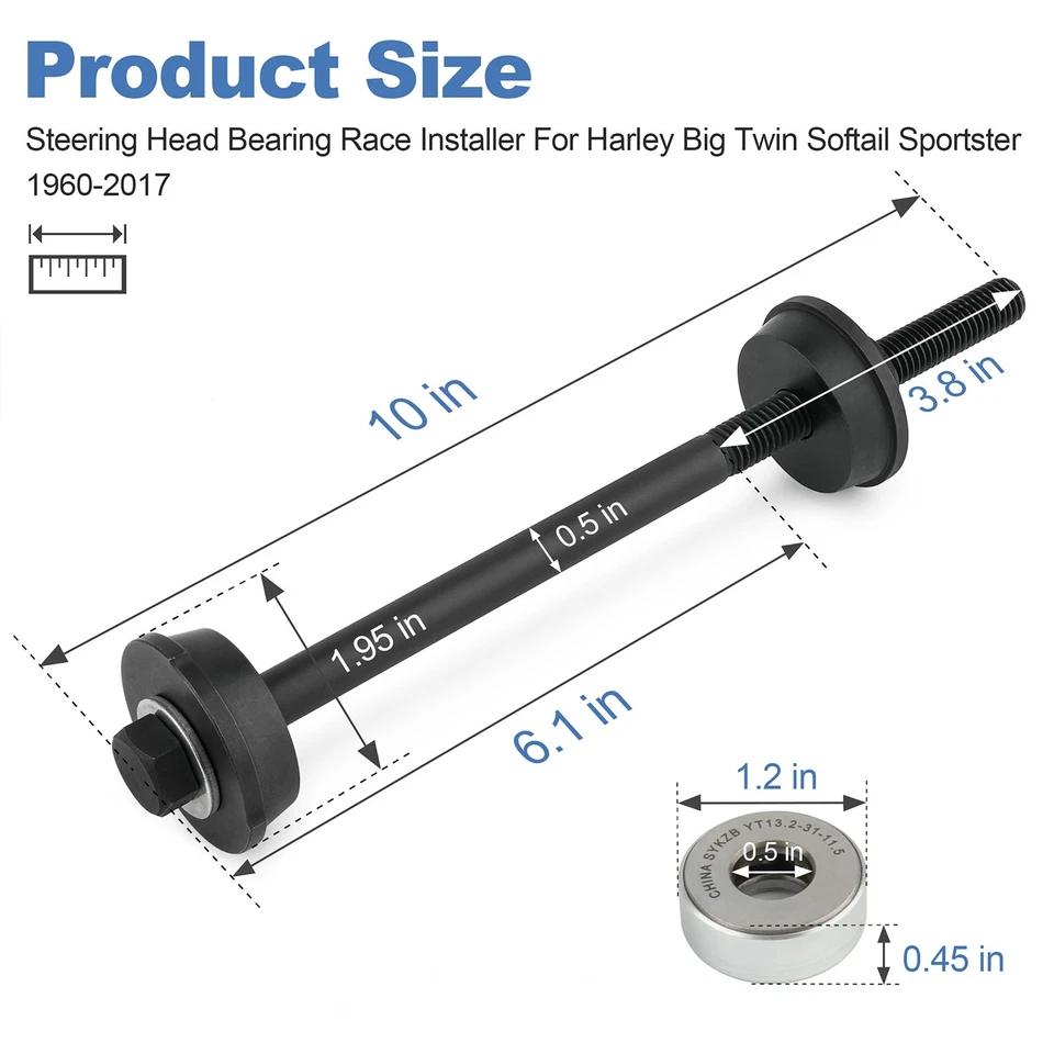 Instalador de carreras de cojinetes de cabeza de dirección para Harley Big Twin Softail Sportster 60-17 Foto 4 de 4