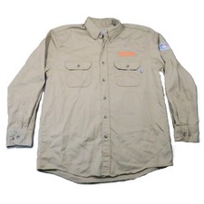 Tyndale FR Flame Resistant Work Shirt Men L Khaki Asplundh USA Industrial Safety