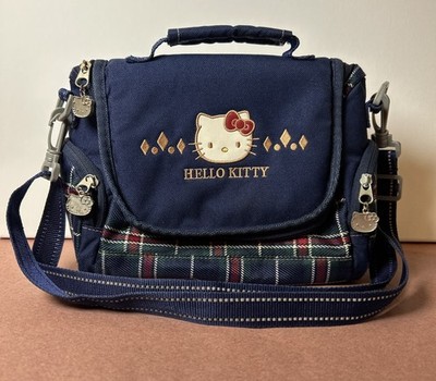 Rare 2007 Sanrio Hello Kitty Insulated Lunch Bag Adjustable Strap Navy Plaid
