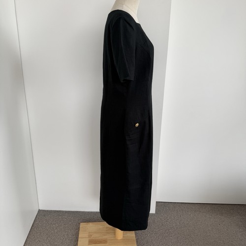 Anthea Crawford Dress Size 14/16 Black Midi Linen Blend Vintage Gold Buttons - Picture 5 of 16