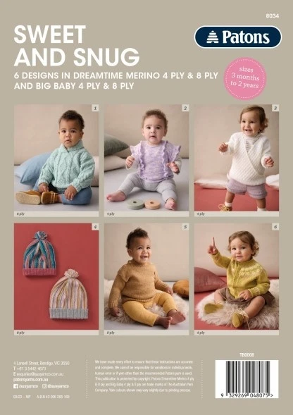 Patons Pattern Booklet #8034 Sweet And Snug Sizes 3Months-2Years - Image 2 of 4