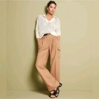 Ann Taylor LOFT Womens Size 10 Linen Blend Drapery Cargo Pants