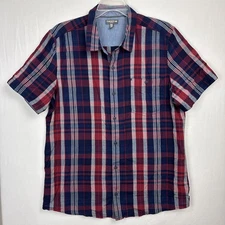 Toad & Co Slim Fit Red Plaid Blue Button Shirt Men's XL Organic Cotton