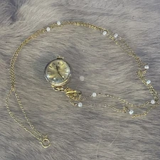 Vintage Swiss Made Bucherer 17 J Skeleton Clock Pendant Necklace-Not Working!!