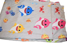 H16P WOW BABY SHARK Gray microfiber Twin Flat Bed Sheet Fabric 