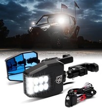 UTV Side View Mirrors Aluminum w/LED Spot Light Smoke Lens No Underglow