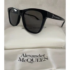 Alexander McQueen AM0158S 001 Unisex Square Sunglasses Black Grey New with Case