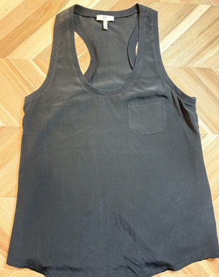 #ad Parisian Joie 100% Silk Racer Back Black Tank Top Wmns S Quiet Luxury Whimsigoth $29.99