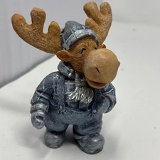 Daddy Moose Blue Jean Bibs Flannel Winter Hat Scarf YOUNGS 4” Anthropomorphic