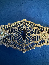 Authentic Art Deco 10K White Gold Filigree Bracelet -Sapphire & Two Old European