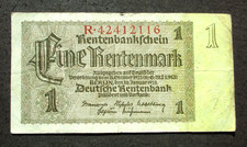 OLD BANKNOTE OF THIRD REICH GERMANY 1 RENTENMARK 1937 NO. R*42412116
