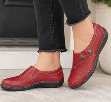 Clarks Collection Ashland Lane Women  s Slip-On Buttoned Loafer Red Size 6M