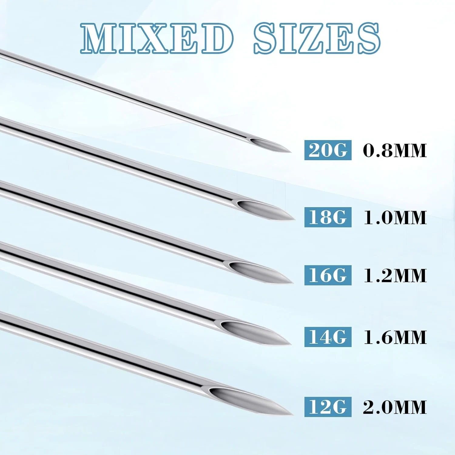 50pcs Body Piercing Needle Kit Sizes 12g, 14g, 16g, 18g 20g Ear Nose Needles Set image 2