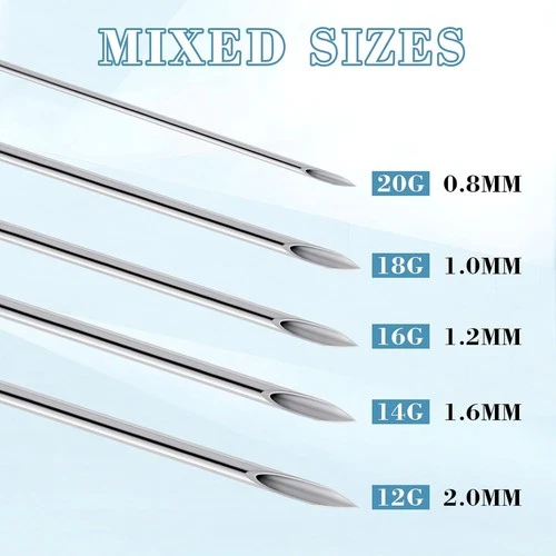 50pcs Body Piercing Needle Kit Sizes 12g, 14g, 16g, 18g 20g Ear Nose Needles Set image 2