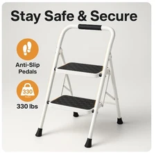 2 Step Ladder Folding Step Stool for Adults with Handle Anti-Slip Pedals 330lbs