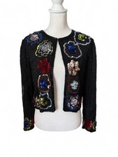 Silk Beaded Sequin Jacket Bolero Cardigan Medium Vintage 80s
