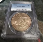 1882 Toned O Morgan Silver Dollar $1 PCGS MS 63