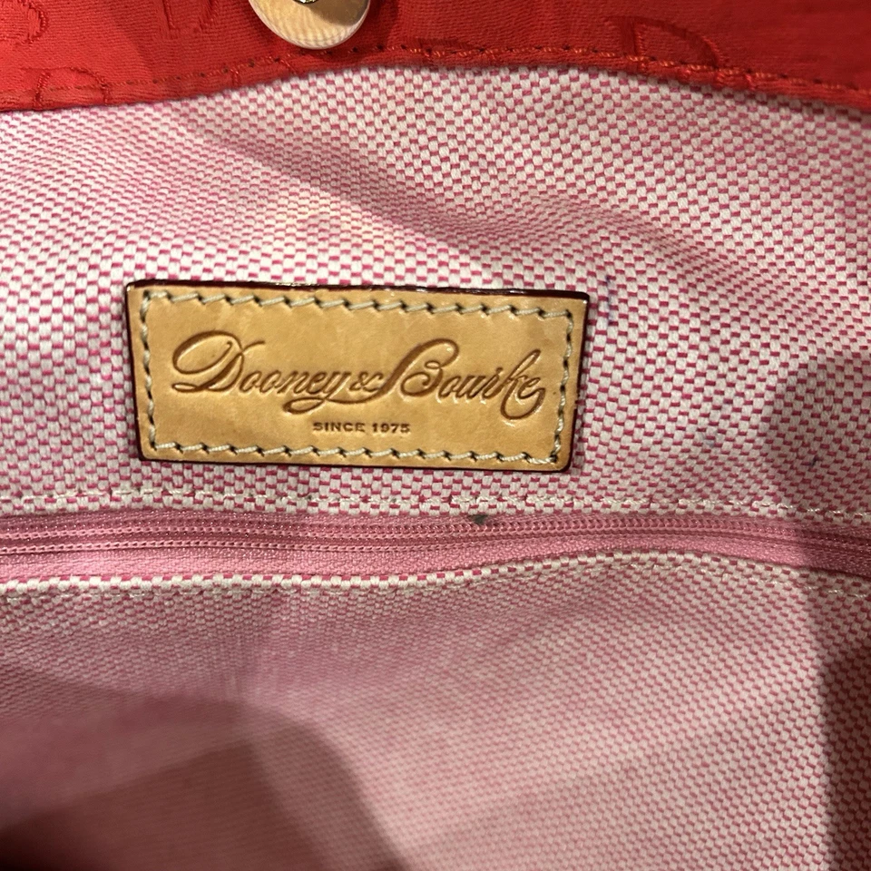 Dooney and Bourke Red Canvas XL Logo Tote Bag Travel Shoulder Leather Straps - Image 4 of 4