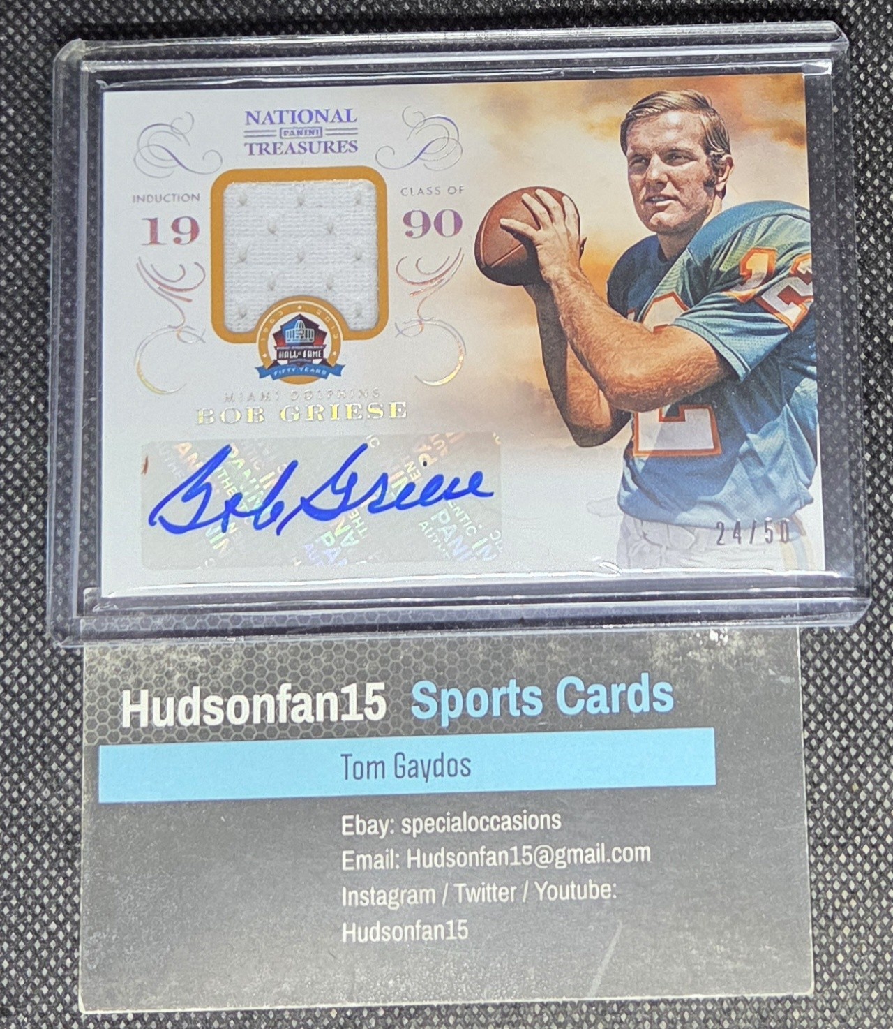 Bob Griese 2013 Panini National Treasures Hall Of Fame Jersey Auto #3 Miami view 1