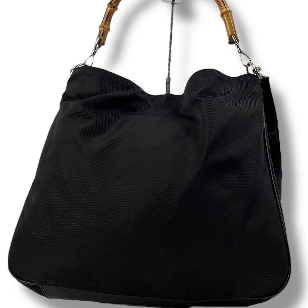 Gucci Bamboo 2-Way Black Leather Shoulder Bag Pre-Owned Authentic