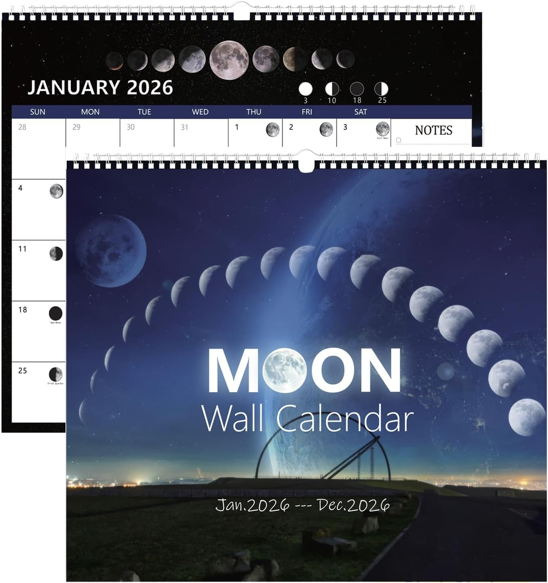 2026 Wall Calendar - Moon Phase Calendar, 12 Month Calendar 14