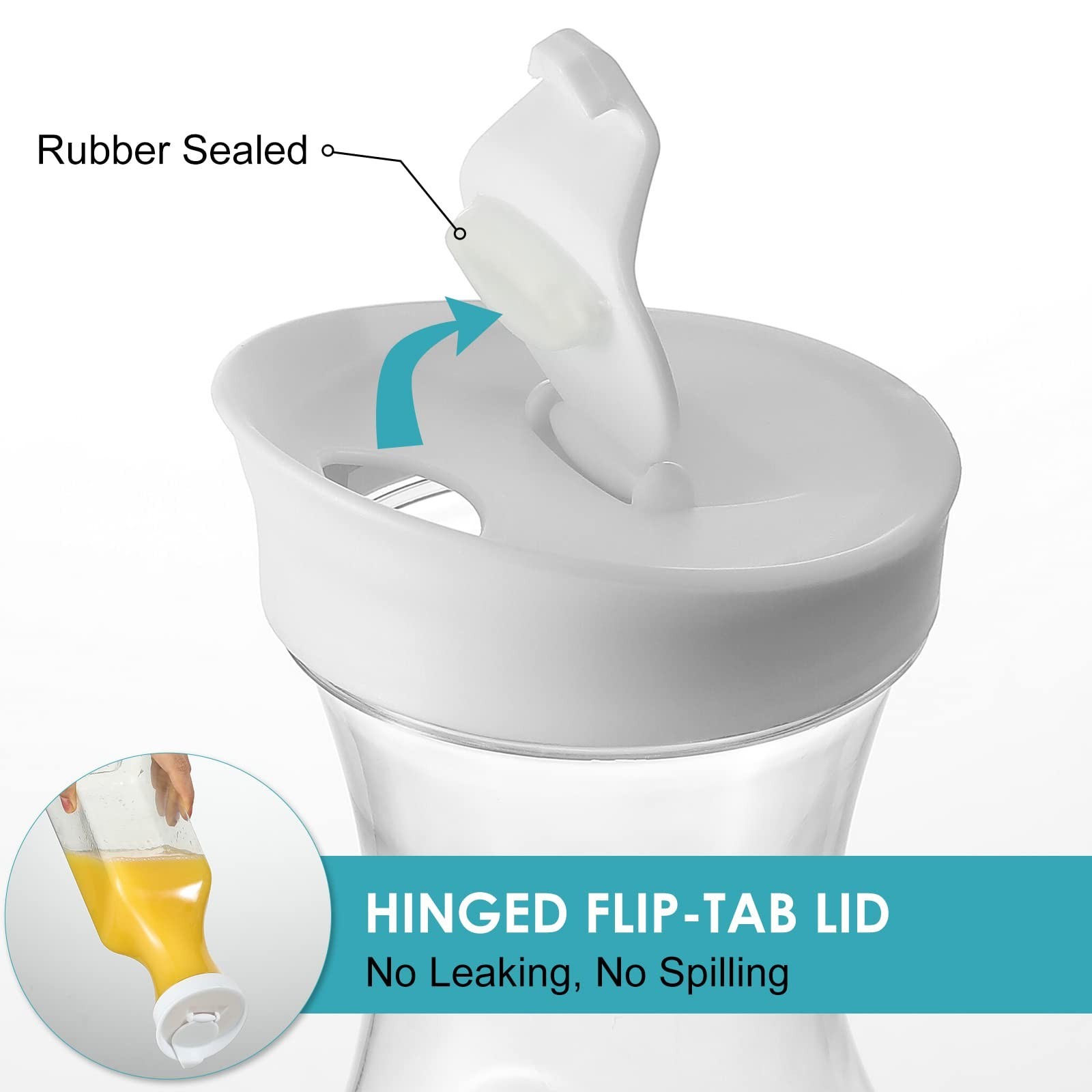 NETANY Plastic 50 Oz Water Carafe with Flip Top Lid, Set of 2 Square Base Jui...