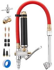 AstroAI T3 Heavy-Duty Tire Pressure Gauge with Inflator, Dual Head Chuck Red 