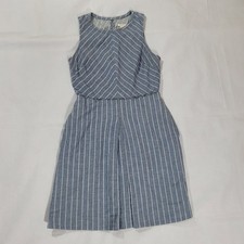 J.Crew Blue White Striped Cotton Dress Size 4 Sleeveless Lined Open Back