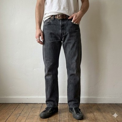 Levi's 501 Jeans Mens 30x30 Washed Black Button Fly Grunge Classic Straight Leg