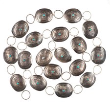 36" c1950's-60's Navajo sterling silver link concho belt/ hatband w/turquoise