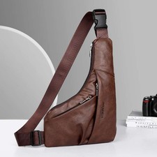 Men PU Leather Chest Sling Bag Shoulder Crescent Backpack Sport Crossbody Travel