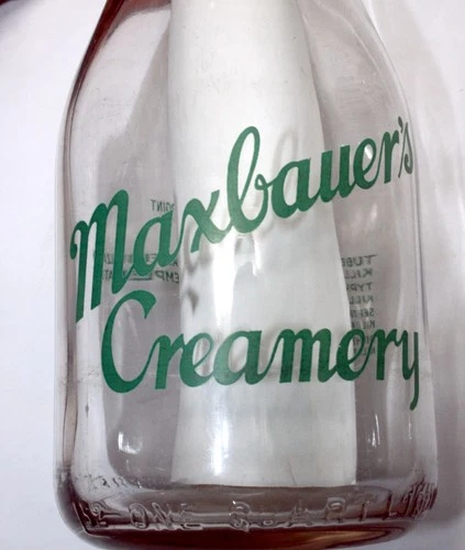 Vintage Maxbauer's Creamery Glass Cream Milk Bottle Thermometer /Disease Scale