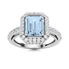 6X4 MM Radiant Cut Aquamarine 925 Sterling Silver Solitaire Accents Ring
