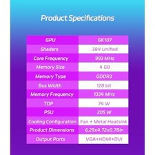 4GB Low Profile Graphics Card, HDMI VGA DVI-D Triple Output, Slim Desktop GPU, W 6