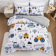 5 Pieces Construction Truck Twin Comforter Set for Boys Twin 5pcs Grey Blue