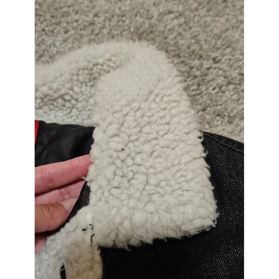 Dickies Denim Jacket Women Medium Black Sherpa Collar Quilted Lined Button Up - Image 4 of 4