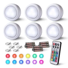 6Pack LED Puck Light Tap Light Push Light Wireless Touch 12 RGB Colors 80 Lumens