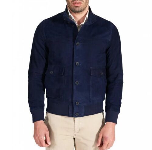 Chaqueta de cuero de gamuza azul marino para hombre bombardero todas las tallas S M L XL XXL 3XL 4XL 5XL - Imagen 3 de 6