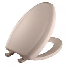 Slow Close Elongated Closed Front Plastic Toilet Seat in Innocent Blush Removes
