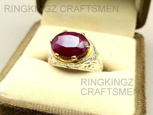 Natural No Heat Ruby Mens Ring 2 Tone 925 Sterling Silver Ruby Man Handmade Ring - Picture 4 of 6