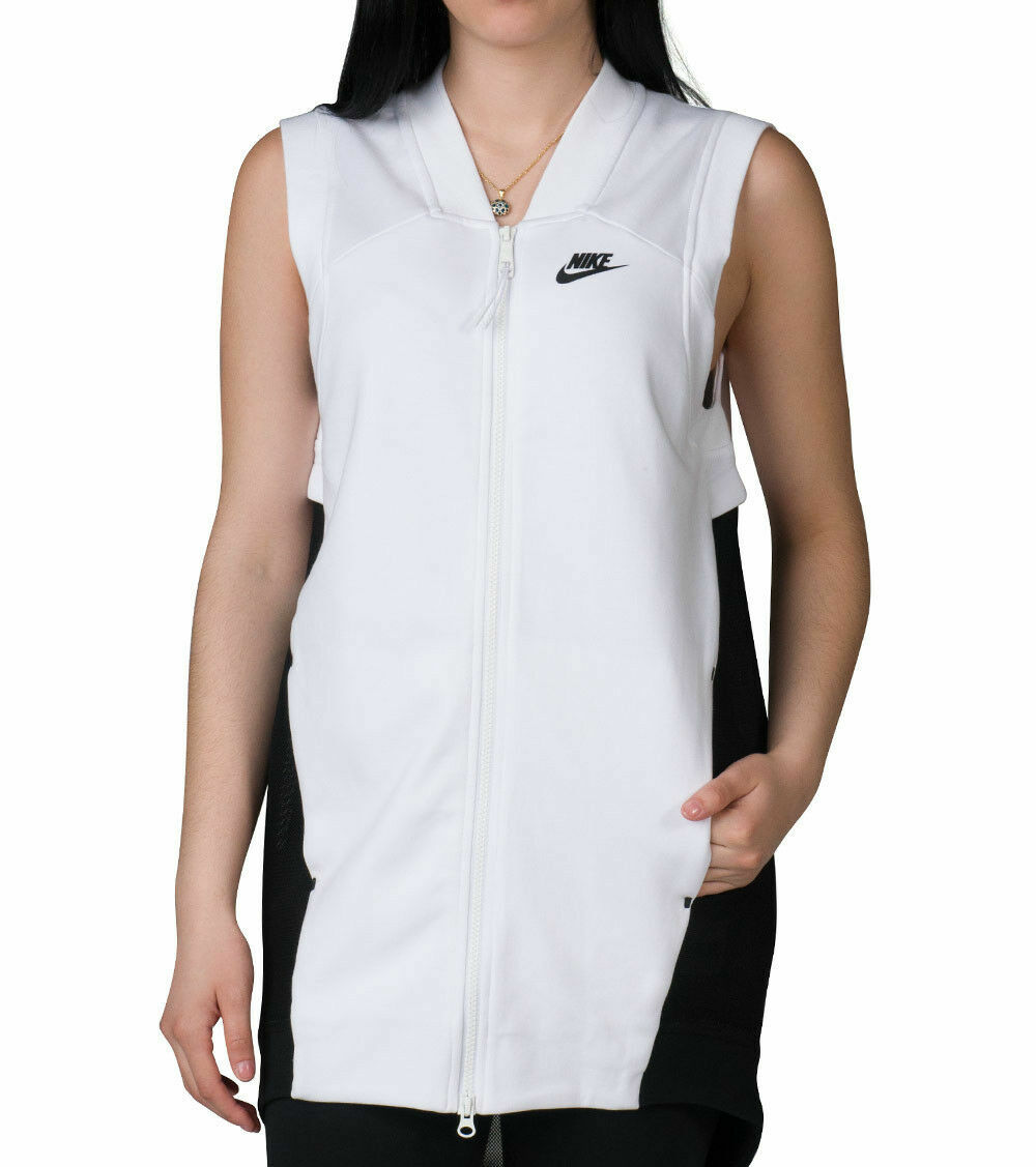 Nike Tech Knit Fleece Mesh Vest Jacket Coat DRESS White 725846 100 Women  Size S