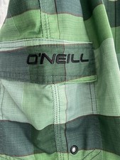 O'Neill Board Shorts Mens Size 32 Surf Swim Green Striped Beach Golf