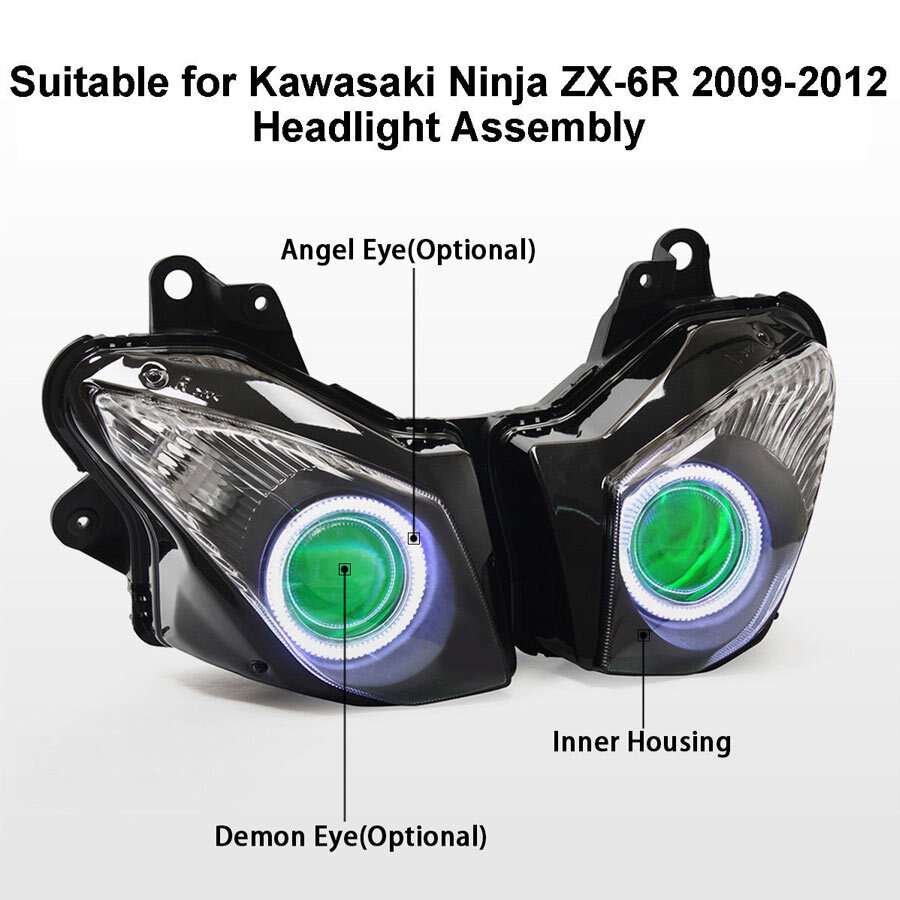 Fully Headlight White Angel Green Devil Eyes Headlamp For Kawasaki