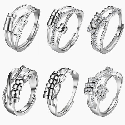 Women's Anxiety Ring Fidget Rings Spinning Bead Adjustable Open Stacking Band