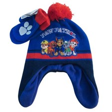 Childrens Winter Paw Patrol Beanie Earflap Boys Sz L / XL Hat With Mittens 6-12M