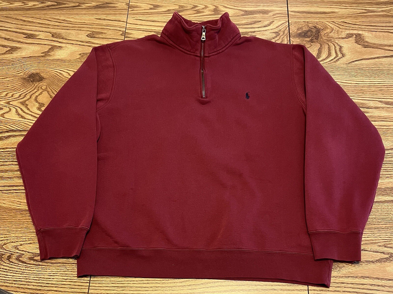 Polo Ralph Lauren Uomo XL 1 4 Zip Felpa Rosso Blu Pony Classica Preppy