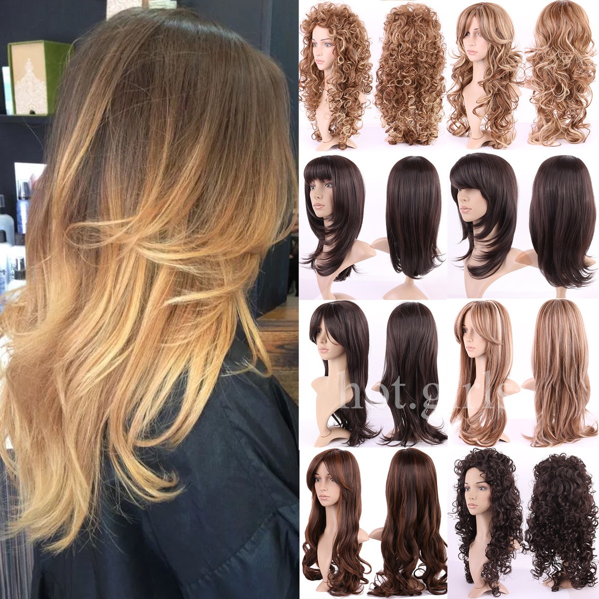 Elegant Synthetic Hair Full Wig Long Curly Wave Layered Heat 
