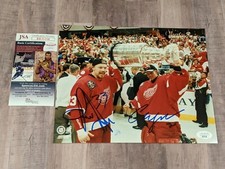 JSA Kris Draper & Chris Osgood Signed 8x10 Photo File COA Red Wings 1998 Cup 98