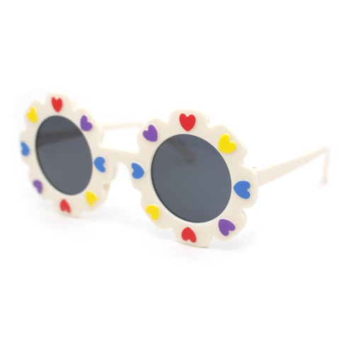 Girls Kids Size Heart Daisy Petal Round Circle Plastic Sunglasses - Picture 22 of 25